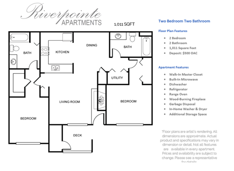 Riverpointe Apartments Two Bedroom Two Bathroom Floor Plan